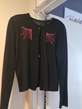 Rockabilly Pin Striped Black And Red Sweater 2XL